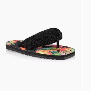 Farm Rio Cashew Crochet Puffy Black Pink Orange Flower Flip Flops Size 8‎